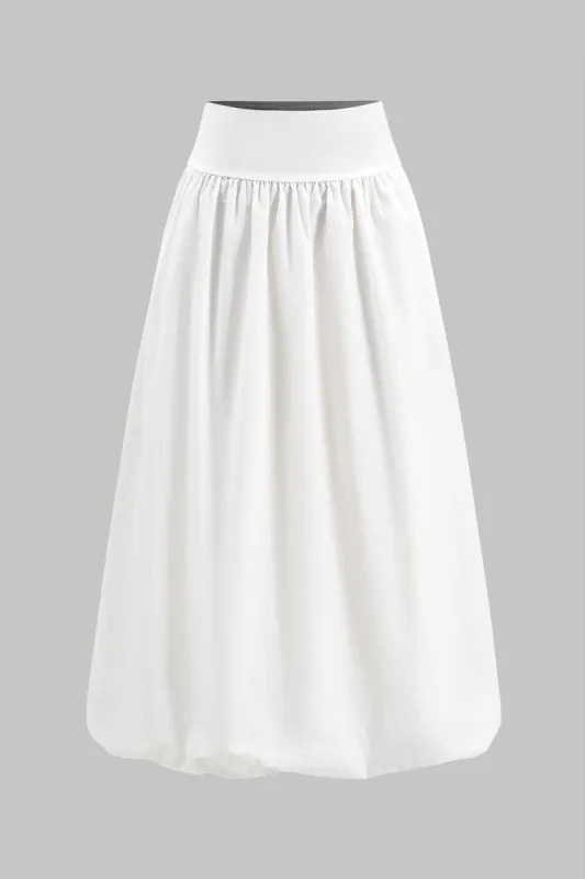 Solid Ruched Puff Nederdel sold by Micas