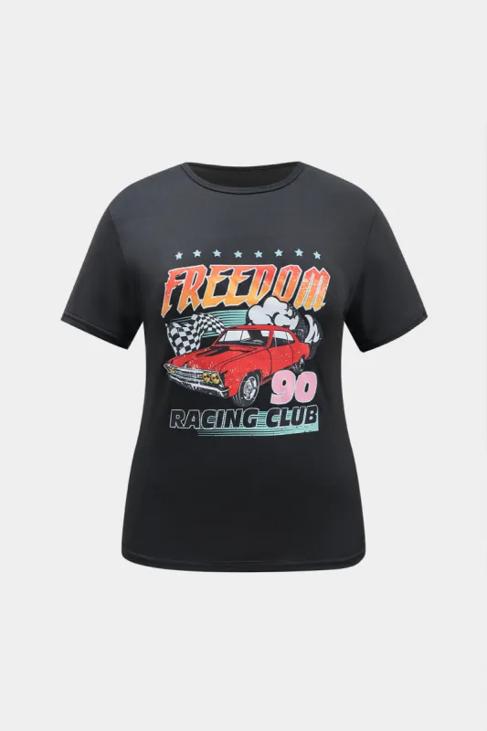 Plus størrelse brev bilprint kortærmet t-shirt sold by Micas