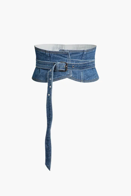 Denim Tie Belt Corset sold by Micas