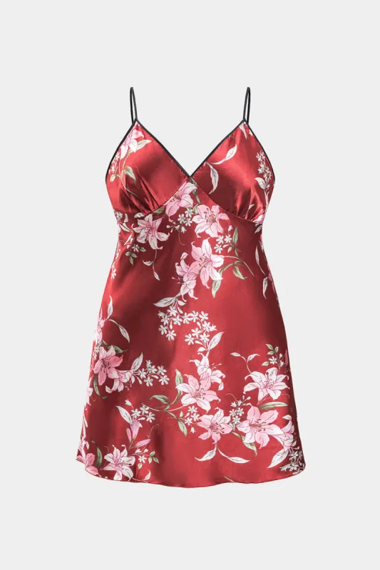 Plus størrelse blomsterprint satin ruched glide nat kjole sold by Micas