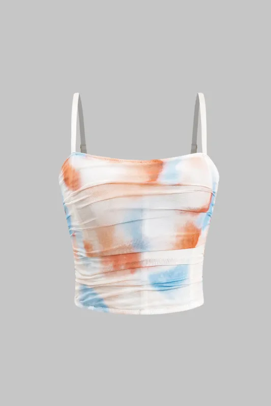 Tie Dye Ombre Print Mesh Ruched Slip Cami Top sold by Micas