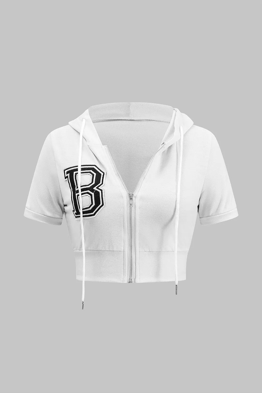 Brevprint hætte lynlås kortærmet top og ruched slips front shorts sæt sold by Micas product image thumbnail 2