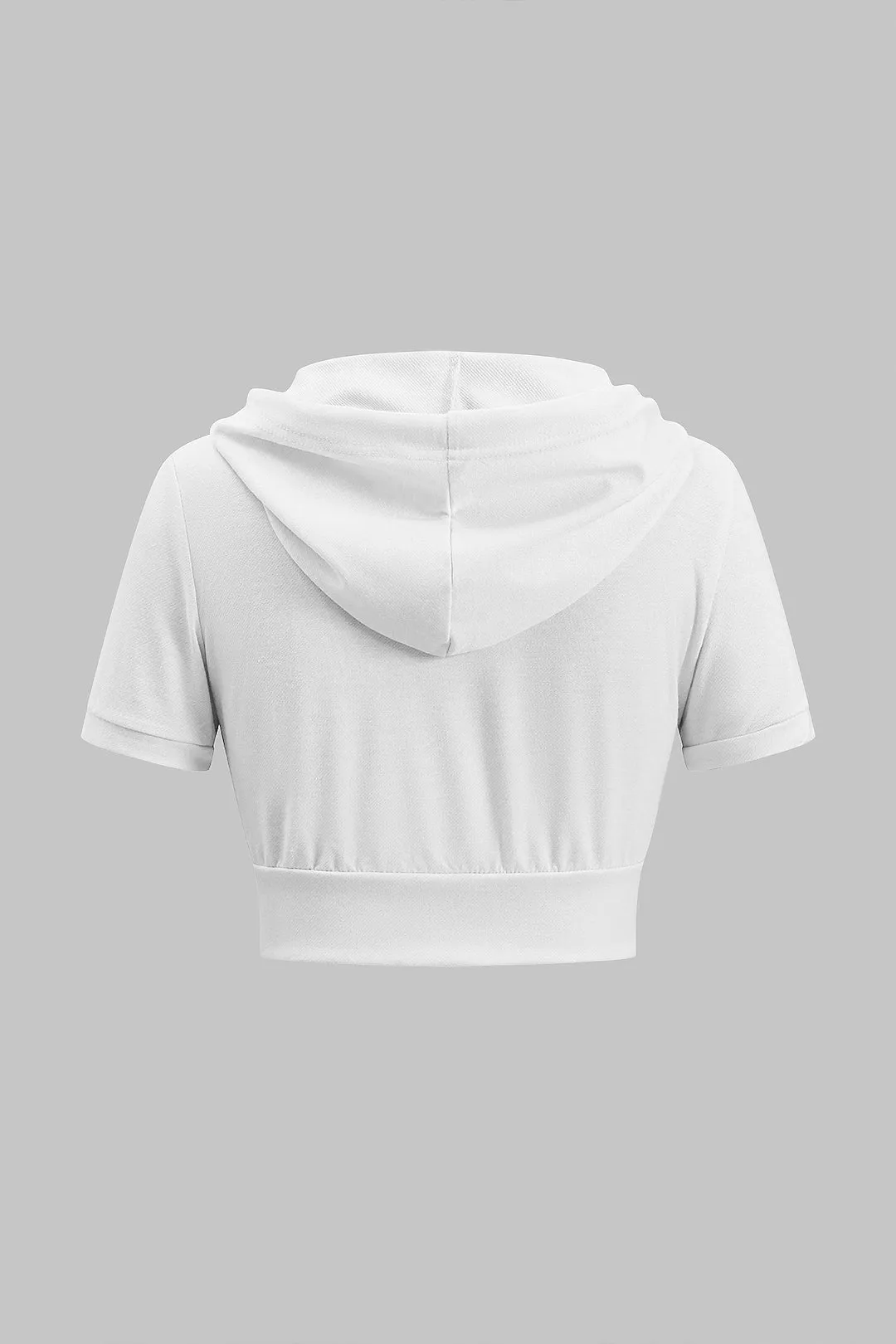 Brevprint hætte lynlås kortærmet top og ruched slips front shorts sæt sold by Micas product image thumbnail 3