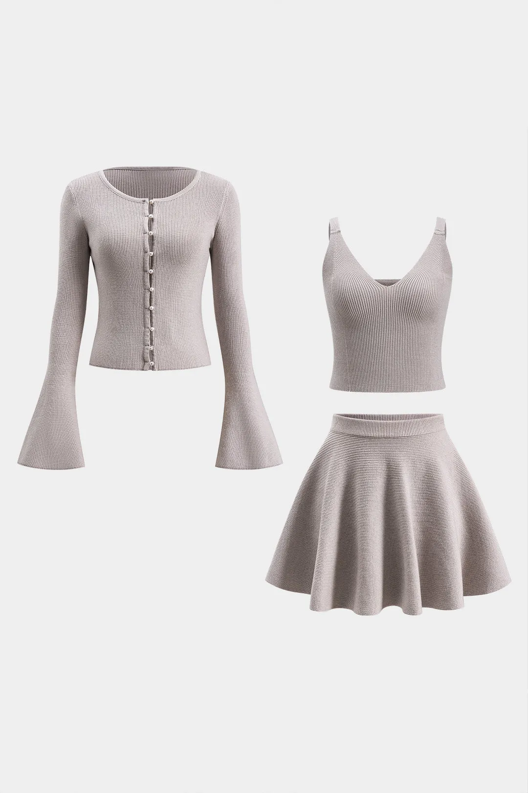 Perle knap klokke ærme top og cami top og nederdel sæt sold by Micas