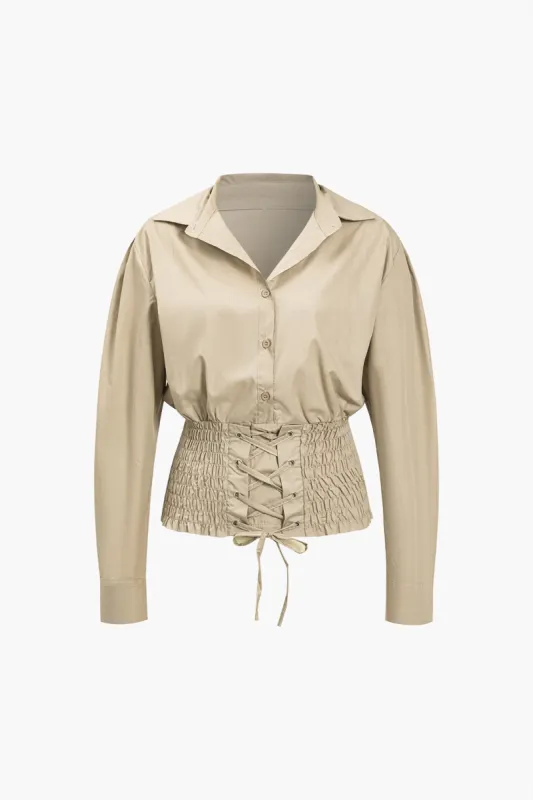 RUCHED CROSSED Button Tie Front Longærme skjorte sold by Micas