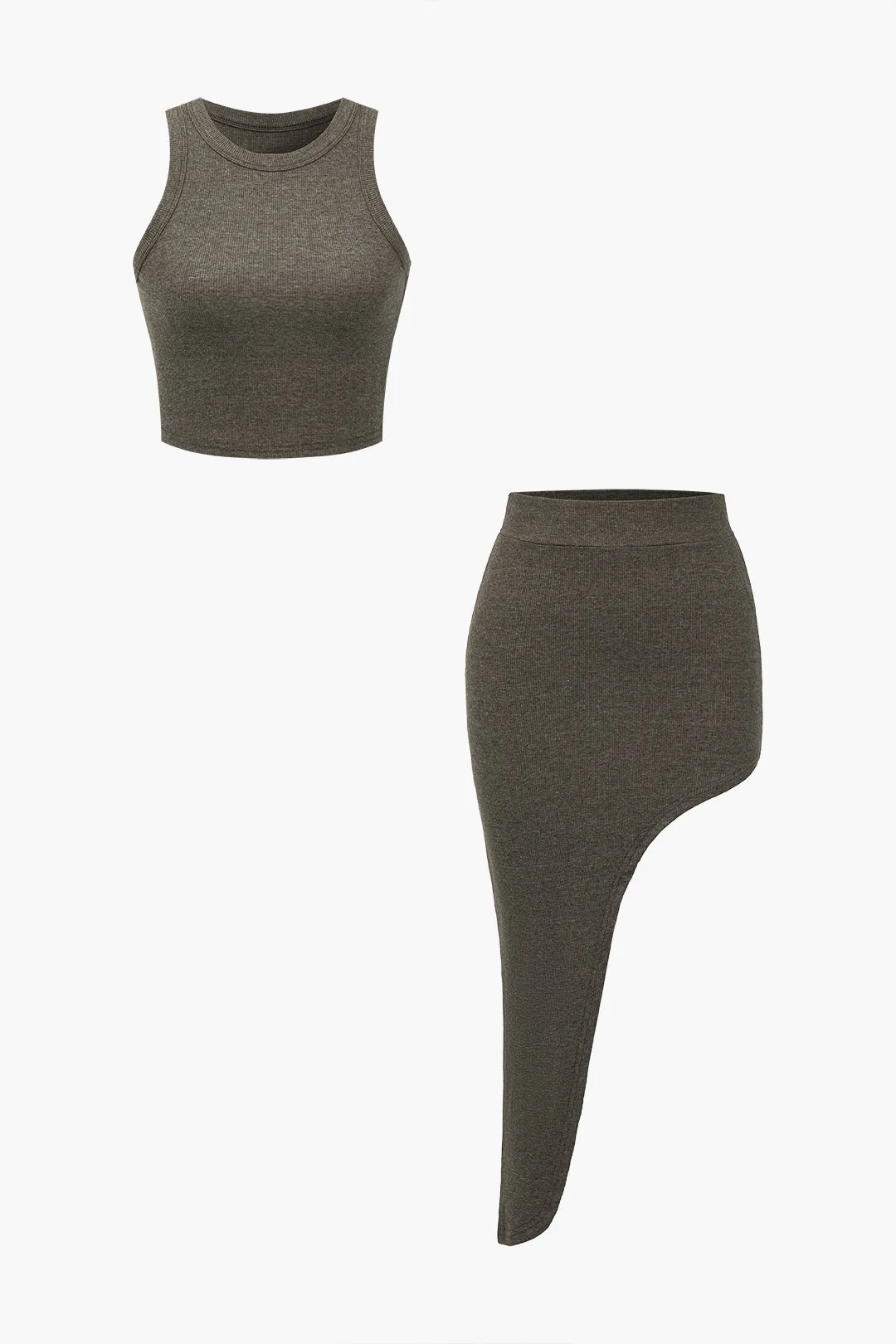 Solid tank top og asymmetrisk nederdel sæt sold by Micas