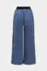 Brevprint denim plisseret slips foran patchwork brede ben bukser sold by Micas