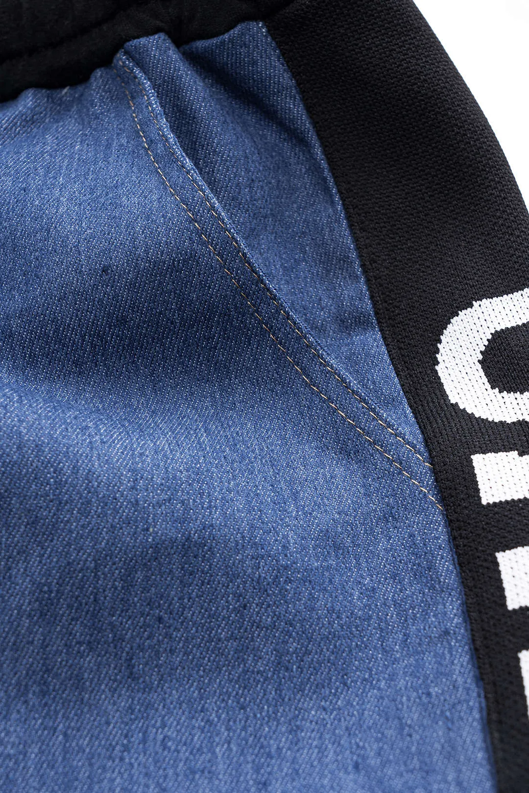 Brevprint denim plisseret slips foran patchwork brede ben bukser sold by Micas product image thumbnail 3