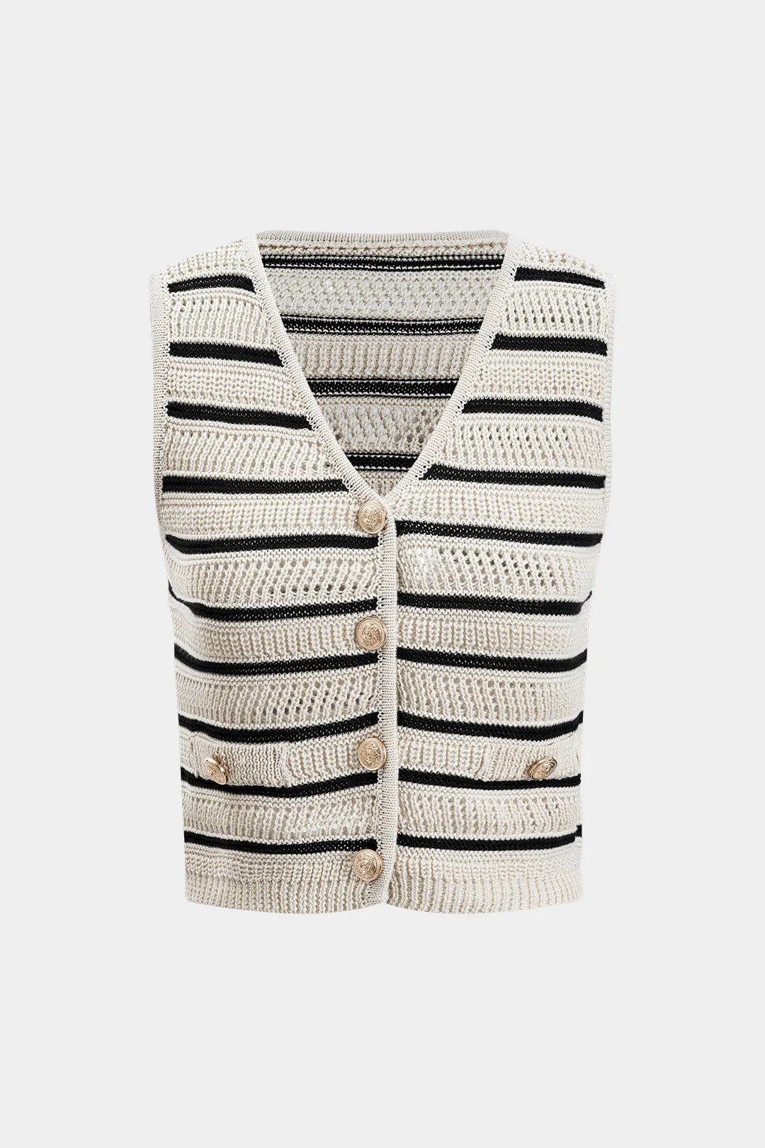 Knit Contrast Stripe Button Vest sold by Micas