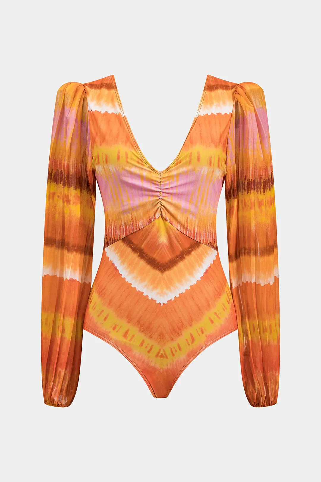 Ombre Print Chiffon Ruched Rackless V-hals i ét stykke badedragt sold by Micas