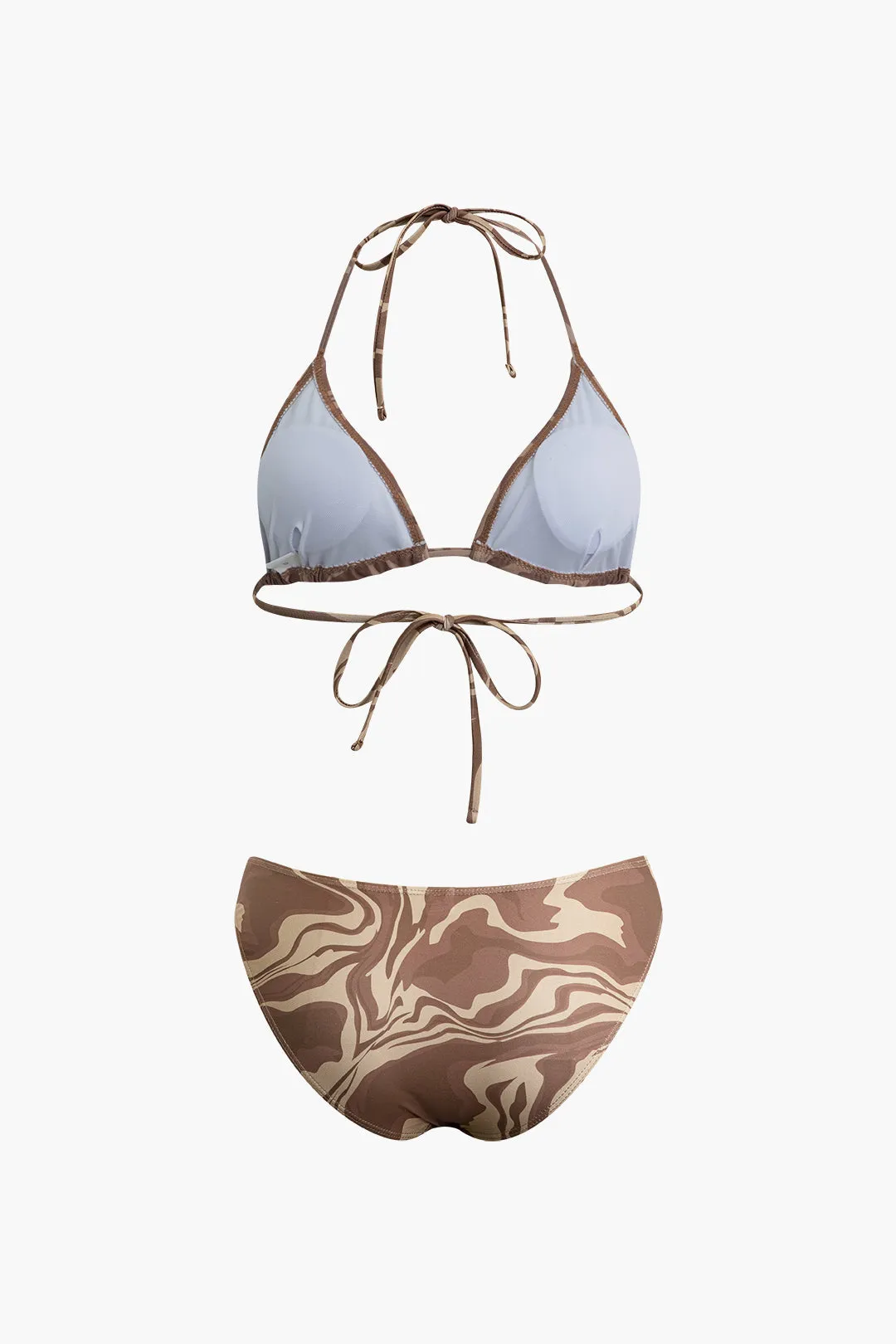 Watercolor Ombre Print Mesh Ruched Tie-Up Bikini And Cut Out Long Sleeve Top And Tie Back Slit Cover Up Set sold by Micas product image thumbnail 3