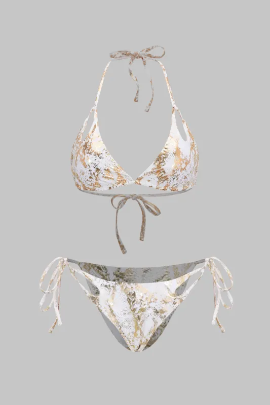 Folieprint udskåret bindingsbikini-sæt sold by Micas