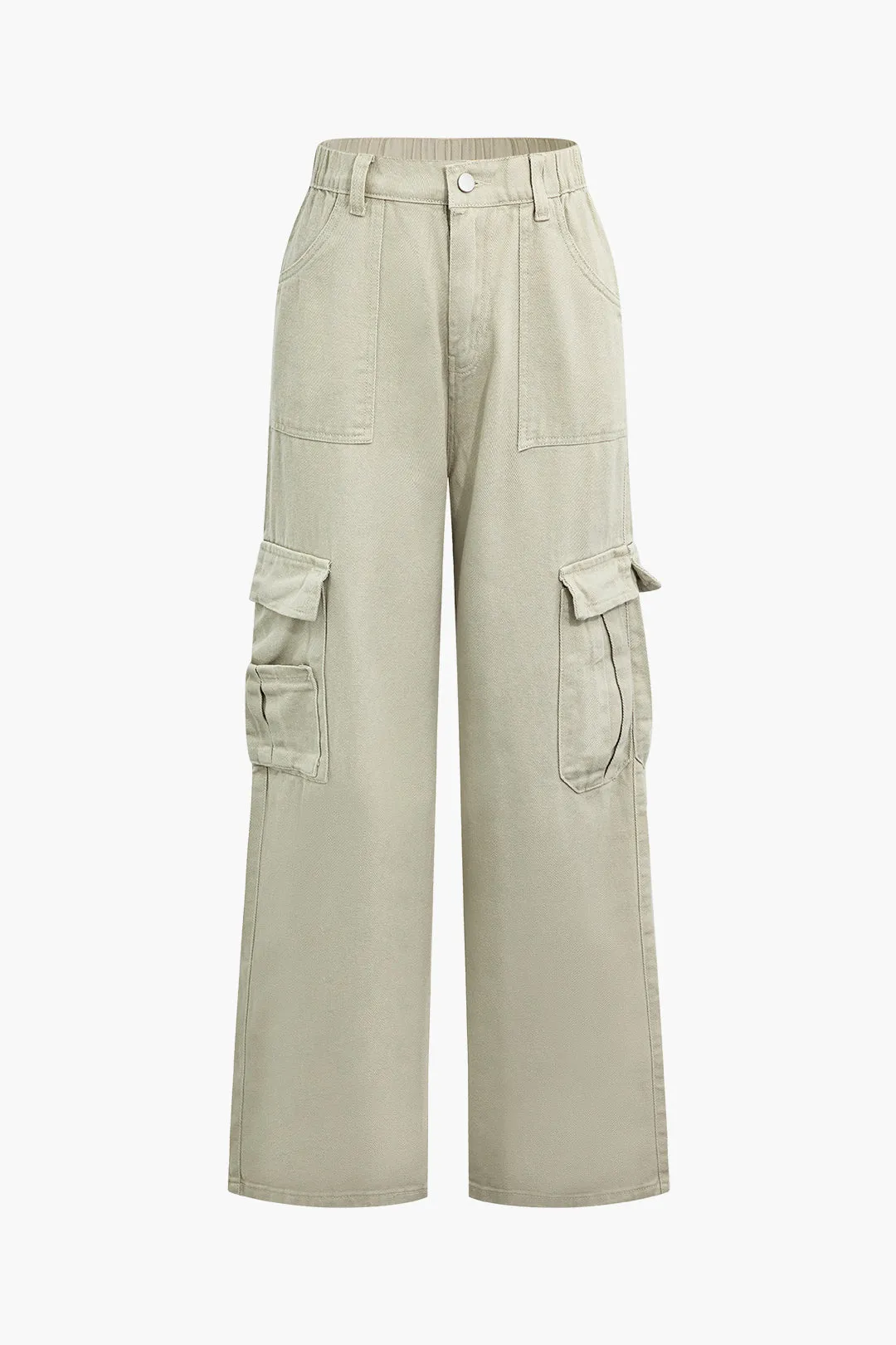 Denim plisseret knap lomme brede ben jeans sold by Micas