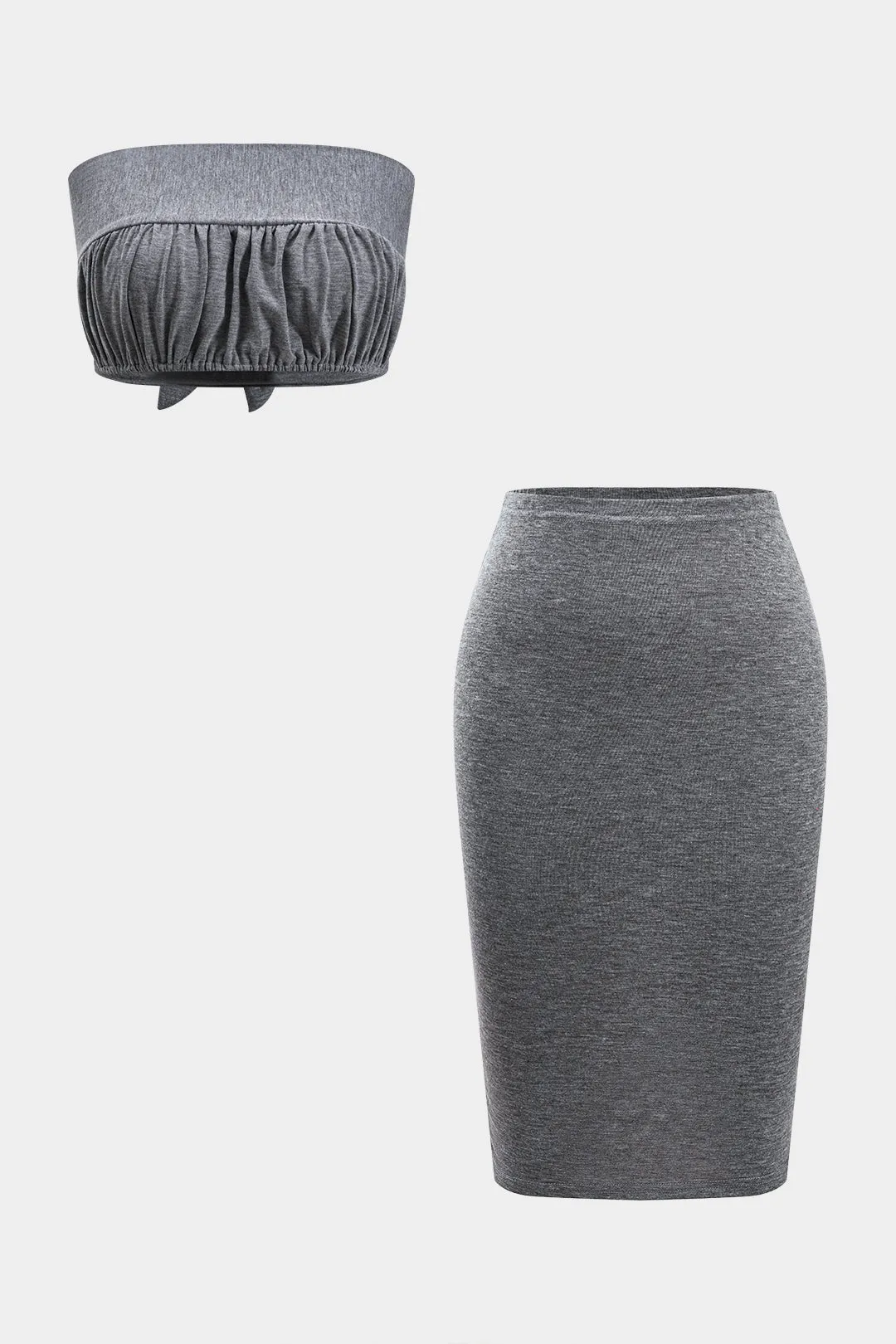 Ruched slips tilbage bagløst rør top og nederdel sæt sold by Micas