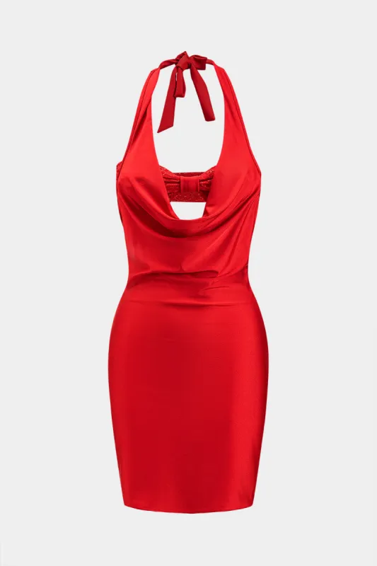 Satin Ruched Rackless Cut Out Tie Up Mini Dress sold by Micas