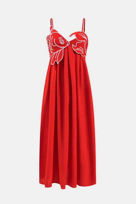 Plisset fisk broderi rygfri slip maxi kjole sold by Micas