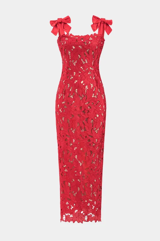 Bue broderi udskåret lynlås spalte slip maxi kjole sold by Micas