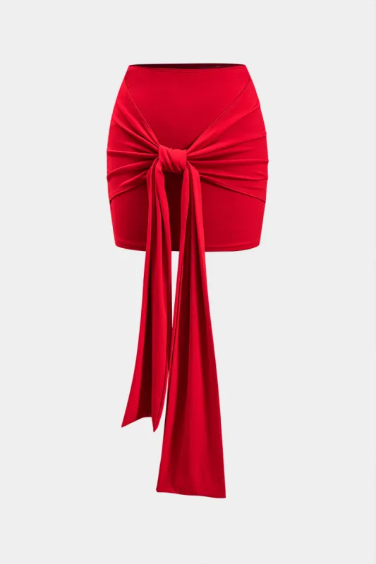 Ruched Knot Tie Front Nederdel sold by Micas