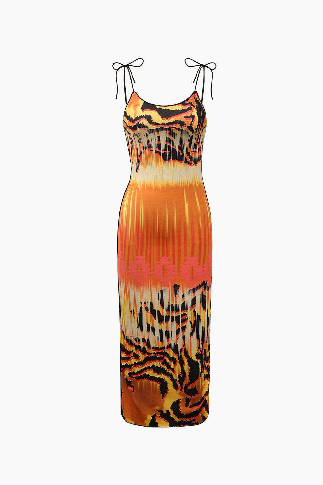 Printed Tie Strap Midi Dress sold by Micas