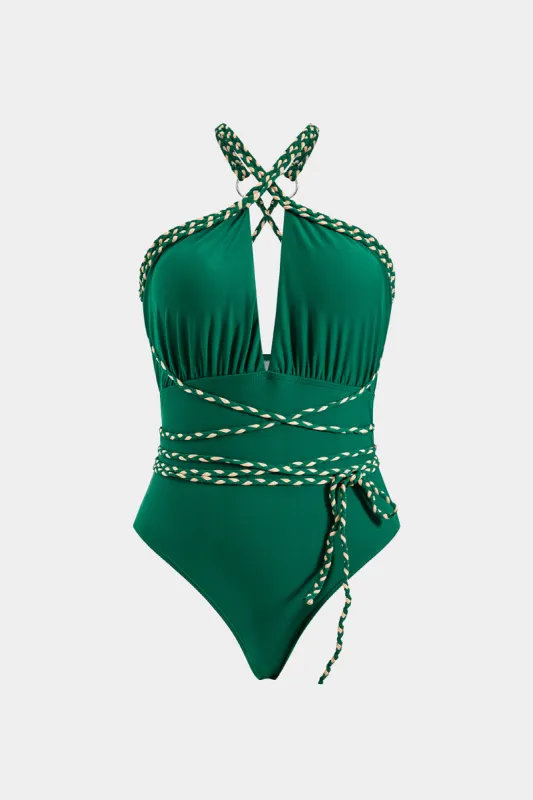 Ruched krydsede stroppet rygfri mave kontrol i ét stykke badedragt sold by Micas