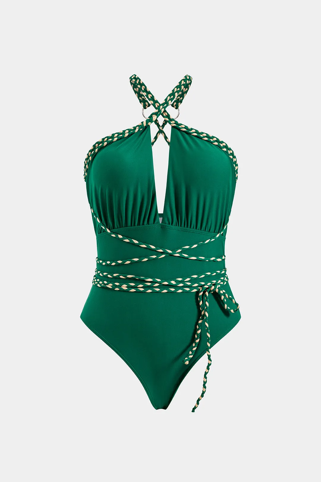 Ruched krydsede stroppet rygfri mave kontrol i ét stykke badedragt sold by Micas