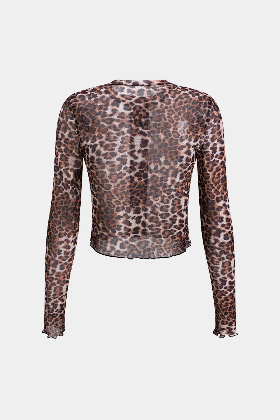 Leopard Print Mesh -knap Langærmet top og shorts indstillet sold by Micas product image thumbnail 4