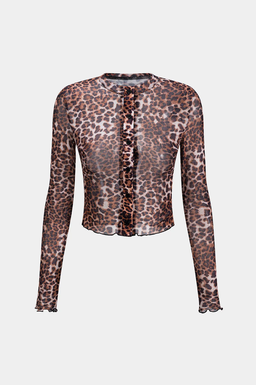 Leopard Print Mesh -knap Langærmet top og shorts indstillet sold by Micas product image thumbnail 3
