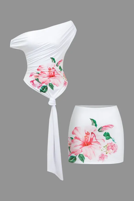 Blomsterprint Ruched Tie Front Top and Nederdel sæt sold by Micas