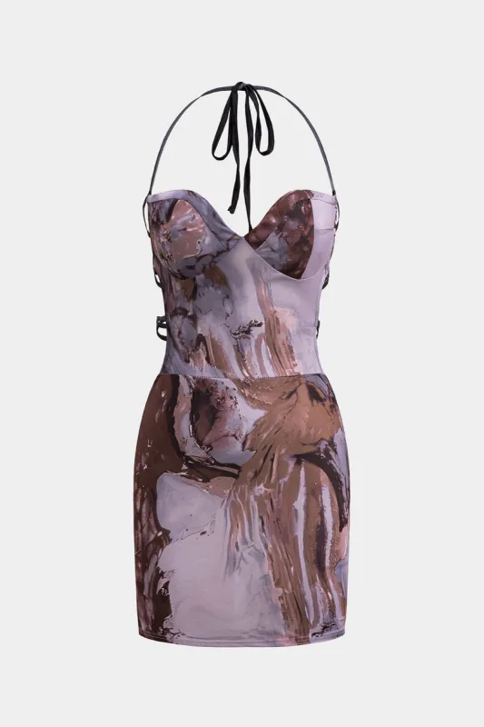 Tie farvestof rygfri stroppet bustier mini kjole sold by Micas