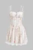 Blomsterprint Ruched Tie Up Zipper Corset Slip Mini Dress sold by Micas