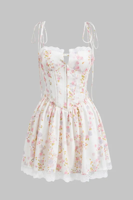 Blomsterprint Ruched Tie Up Zipper Corset Slip Mini Dress sold by Micas