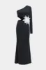 3d Floral perle Ruched One Shoulder Zipper Langærmet maxi kjole sold by Micas