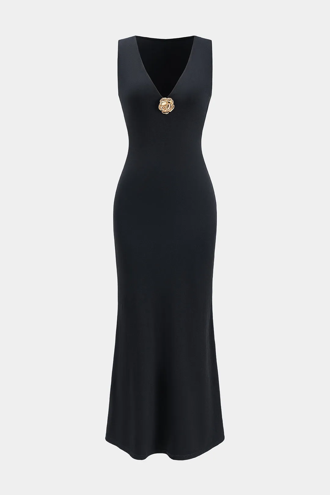 Metallisk V-hals ærmeløs maxi-kjole sold by Micas