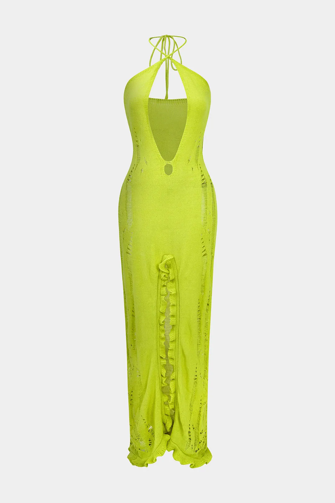 Ruffle rygfri udskåret binding af spalt maxi kjole sold by Micas