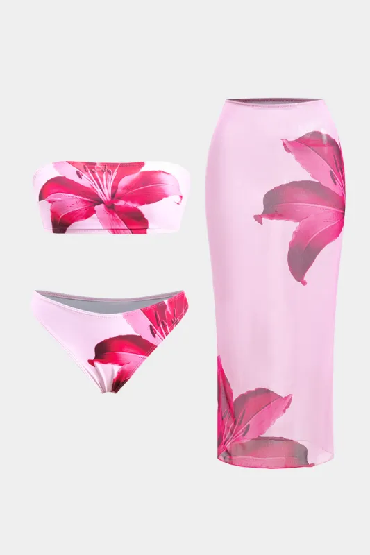 Blomsterprint Mesh Backless Bikini og Cover Up Set sold by Micas