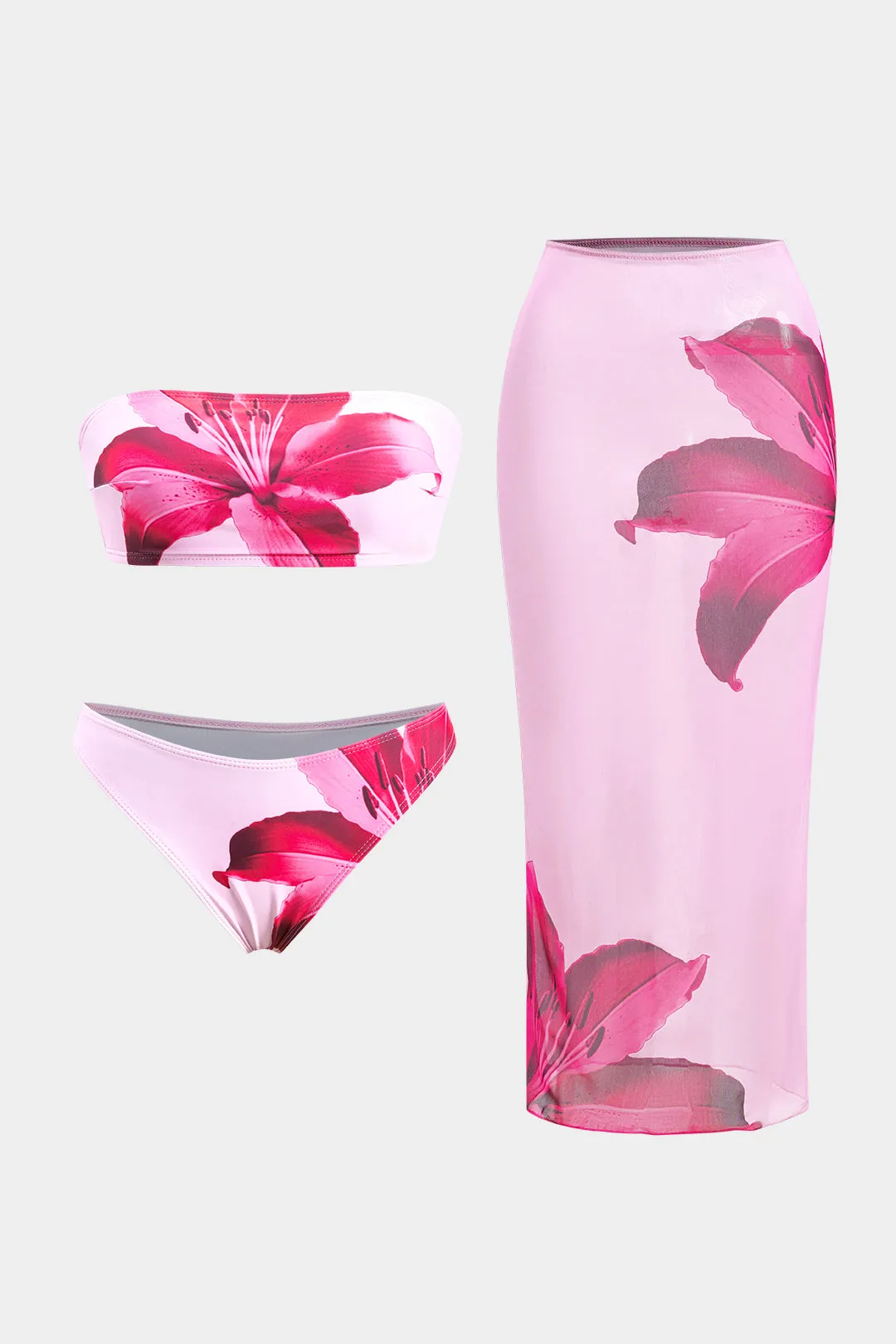 Blomsterprint Mesh Backless Bikini og Cover Up Set sold by Micas