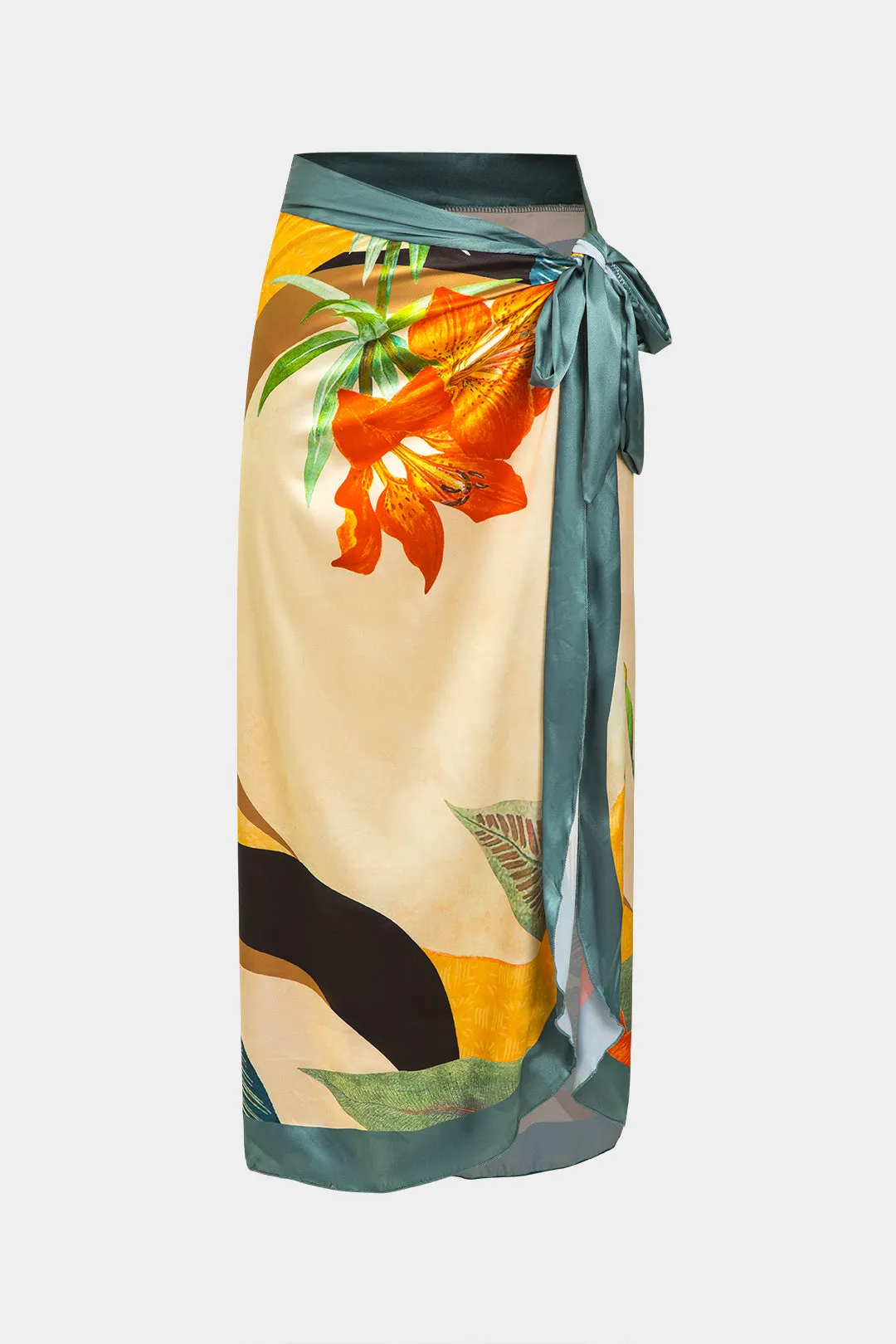 Blomsterprint Satin Ruched krydsede rygfri mavekontrol Badetøj og TIE KNOT Cover Up Set sold by Micas product image thumbnail 5