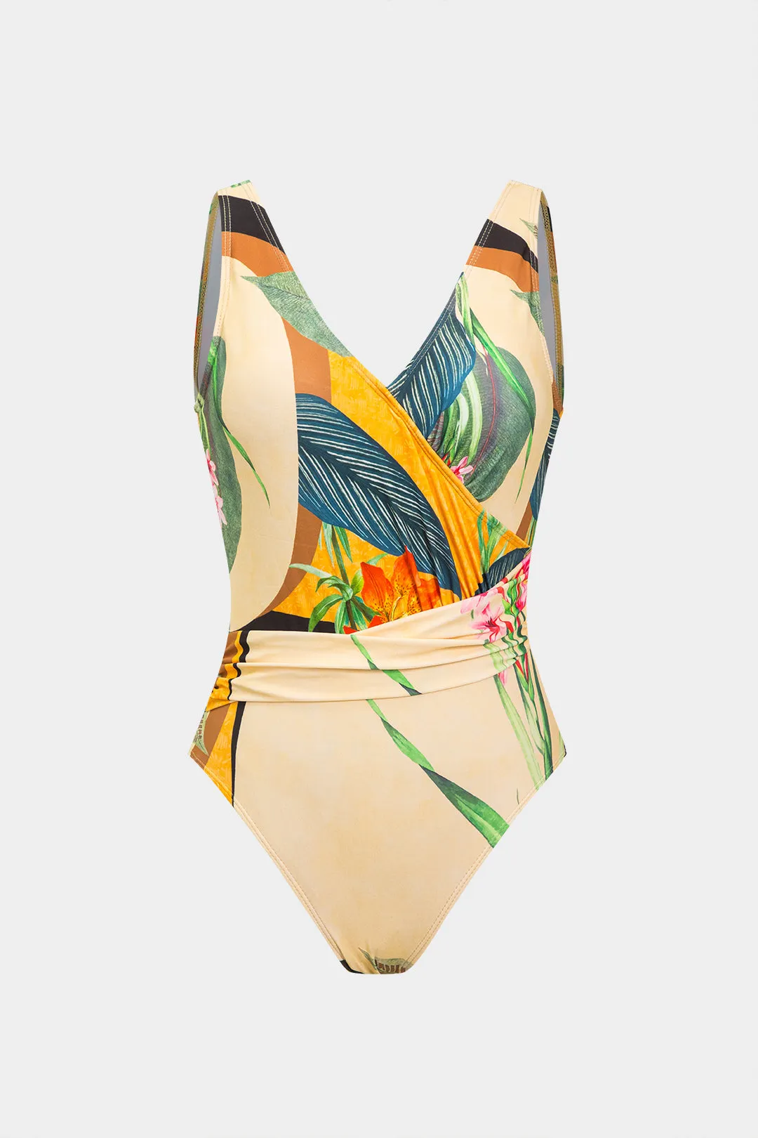 Blomsterprint Satin Ruched krydsede rygfri mavekontrol Badetøj og TIE KNOT Cover Up Set sold by Micas product image thumbnail 3