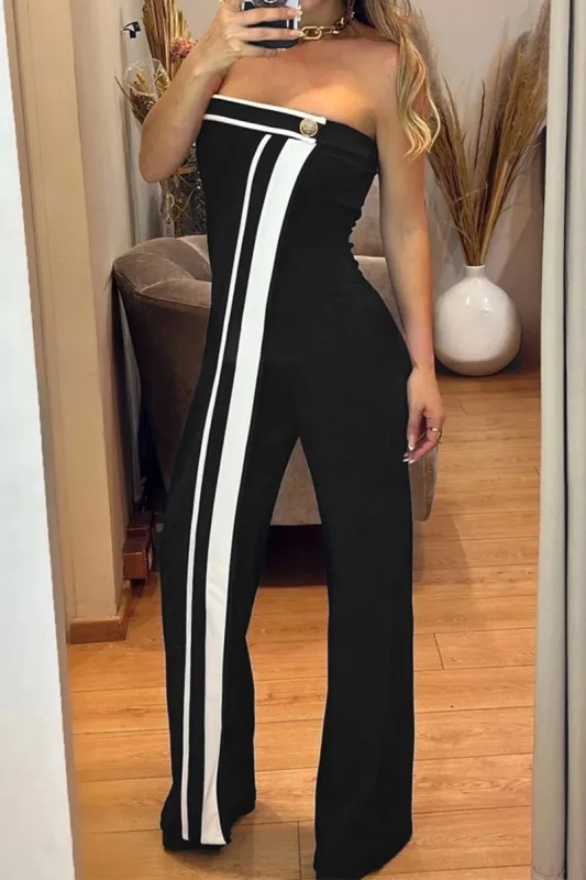 Kontrast asymmetrisk knap Stropløs jumpsuit sold by Micas