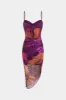 Tie farvestofprint mesh ruched rygfri slips back slip maxi kjole sold by Micas