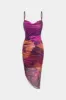 Tie farvestofprint mesh ruched rygfri slips back slip maxi kjole sold by Micas