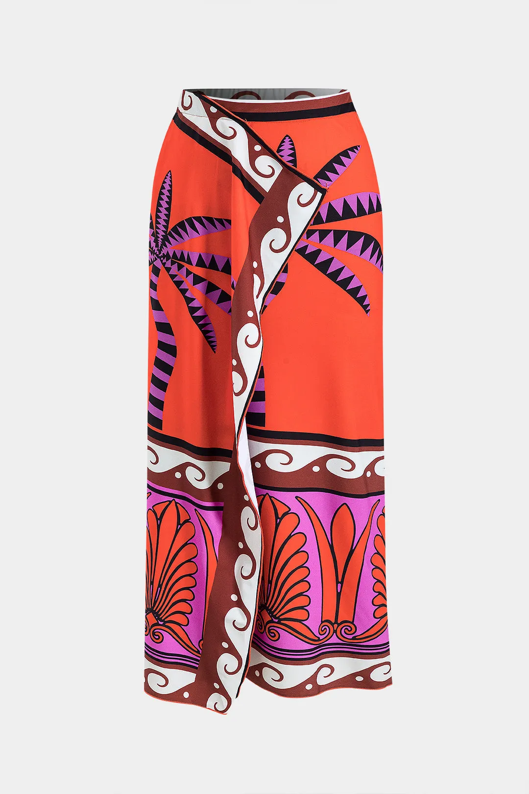 Coconut Palm Print Pleated Slit Cover Up sold by Micas