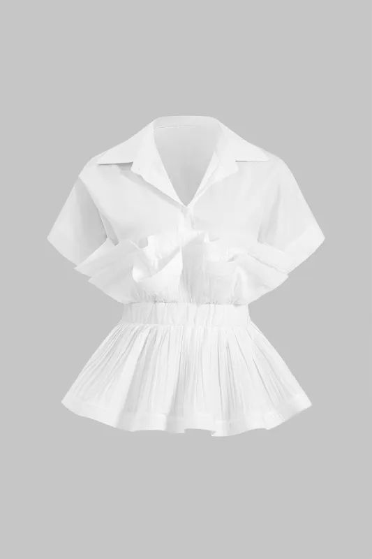 Plisseret ruffle-knap kortærmet skjorte sold by Micas