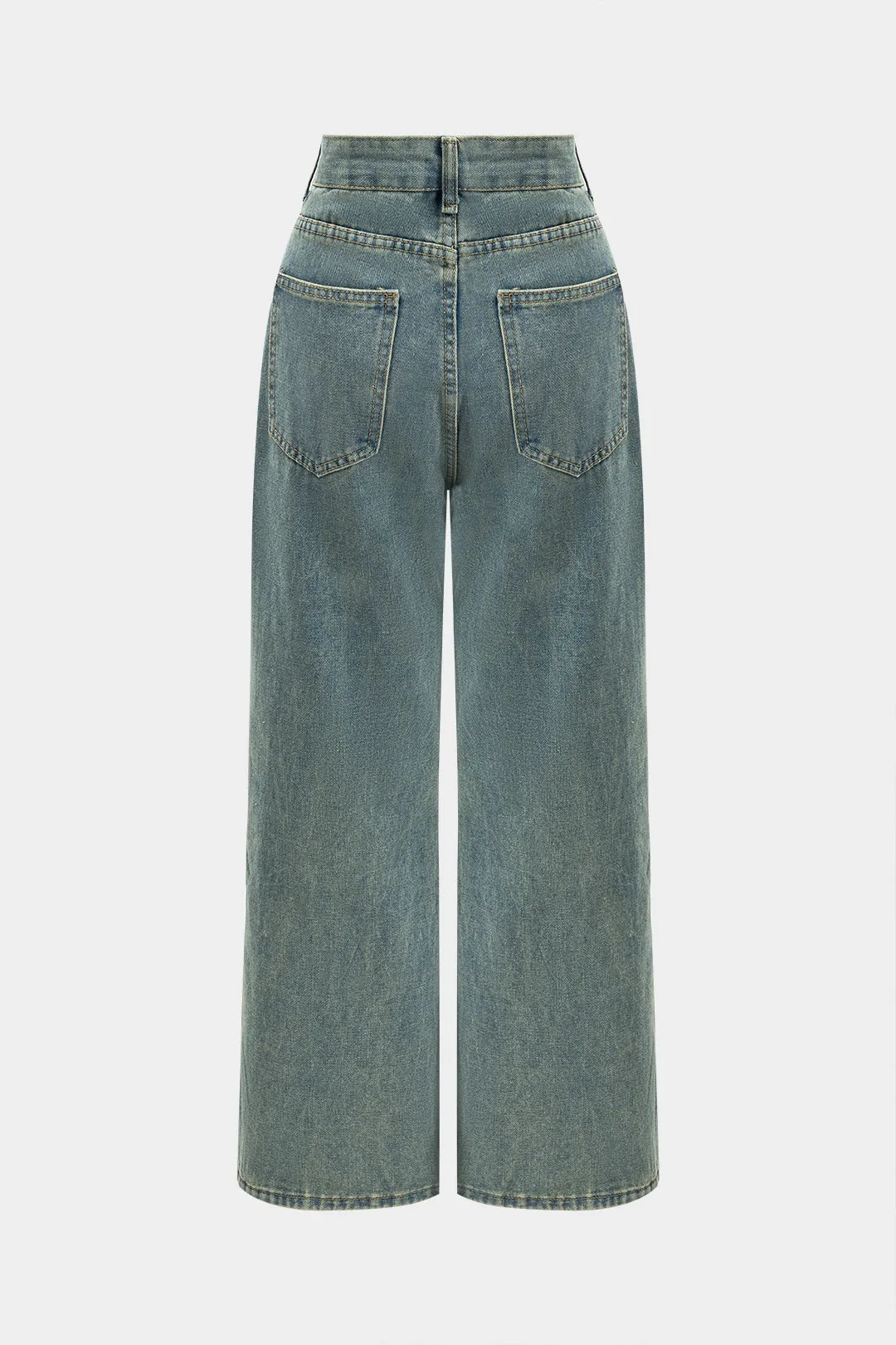 Denim patchwork mesh knap lomme udskåret brede ben jeans sold by Micas product image thumbnail 3