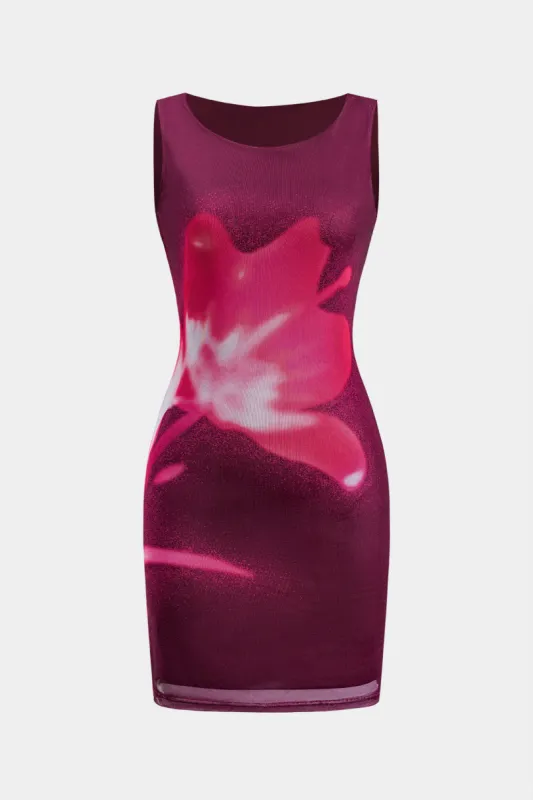 Blomsterprint Mesh Ærmeløs mini -kjole sold by Micas