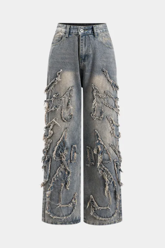 Brev broderi denim vaskede knaplomme jeans sold by Micas