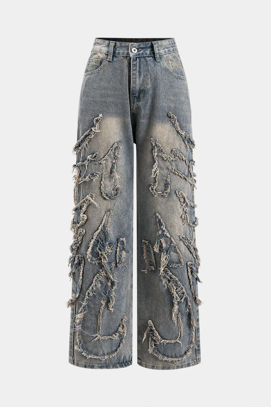 Brev broderi denim vaskede knaplomme jeans sold by Micas