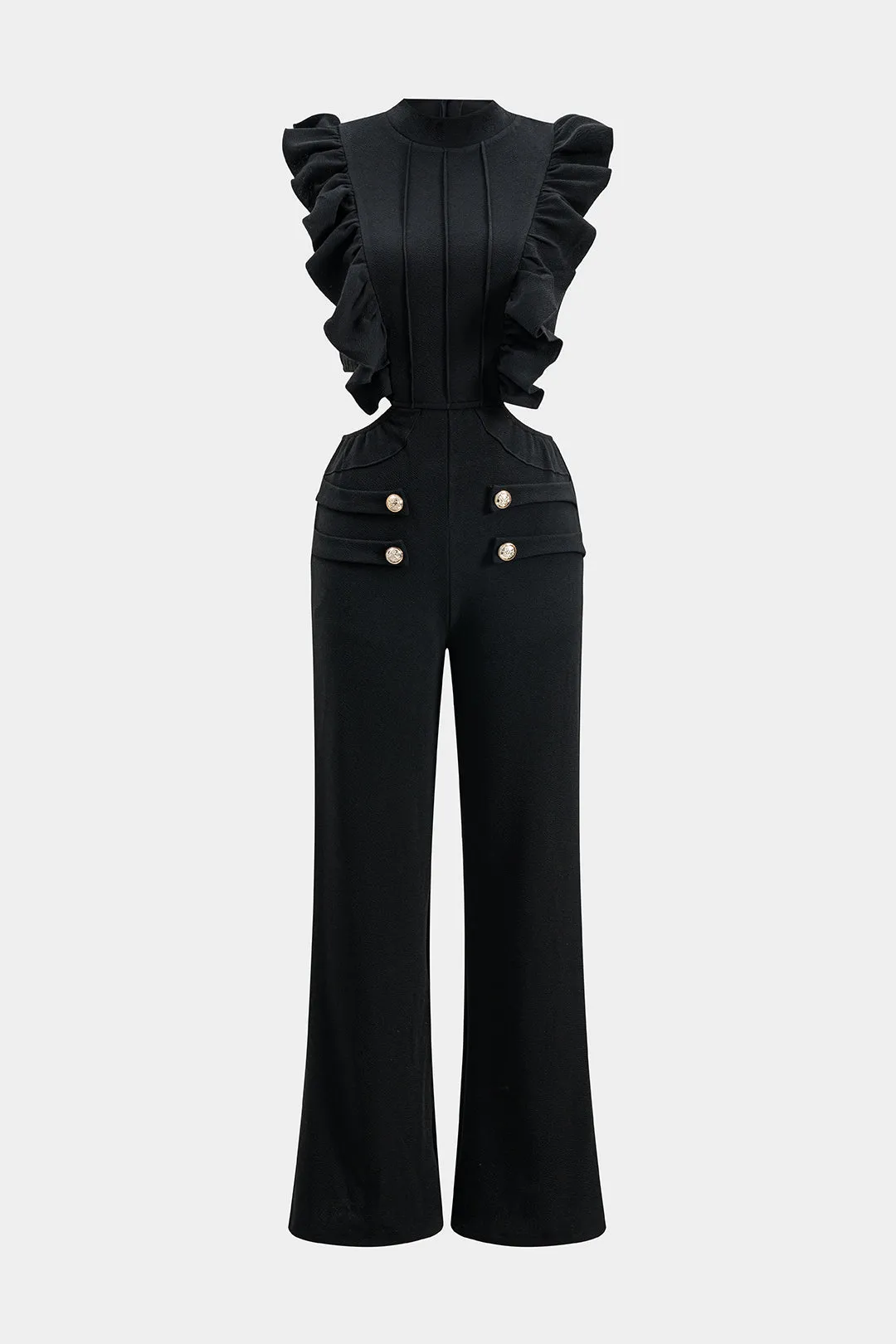 RUCHED udskåret ruffle -knap lynlås ærmeløse jumpsuits sold by Micas