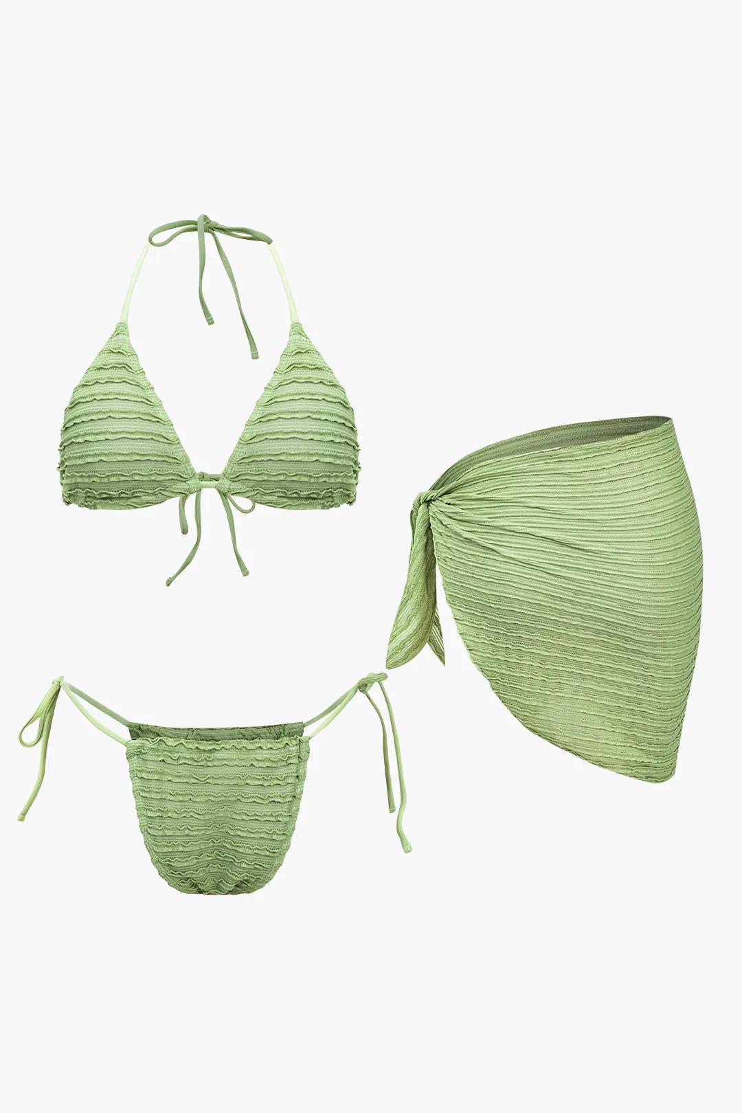 Tekstureret blonderbinding Bikini og Ruched Tie Knot Cover Up Set sold by Micas