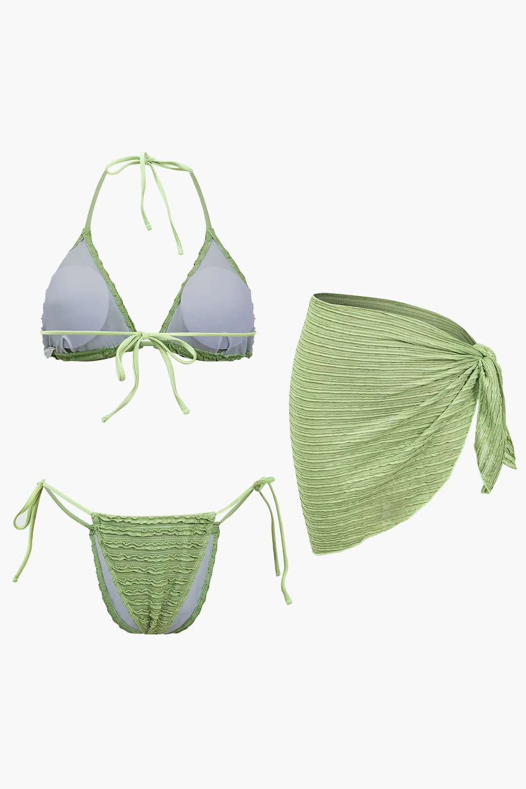 Tekstureret blonderbinding Bikini og Ruched Tie Knot Cover Up Set sold by Micas product image thumbnail 2